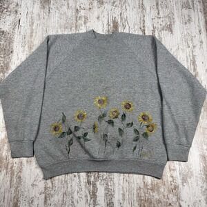 Vintage Handmade Sunflower Crewneck, Cottagecore Floral, Size‎ L